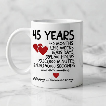 Happy Anniversary Ceramic Coffee Mug, Milestone Gift Mug 11oz for Couple, Husband & Wife