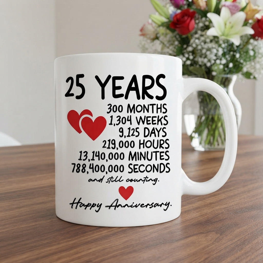 Happy Anniversary Ceramic Coffee Mug, Milestone Gift Mug 11oz for Couple, Husband & Wife