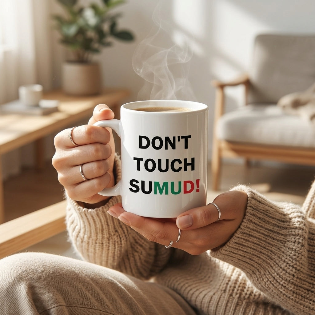Don't Touch Sumud Palestine Typography Graphic Ceramic Cup – High-Quality Printed Tea & Coffee Drinkware