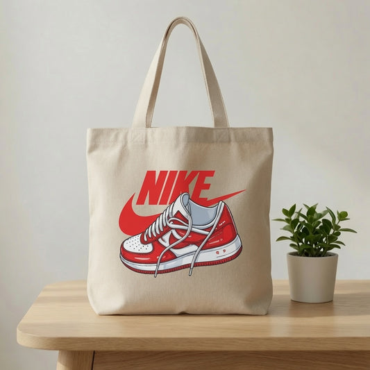 Classic Red Sneaker Illustration Nike Swoosh Cotton Canvas Tote Bag