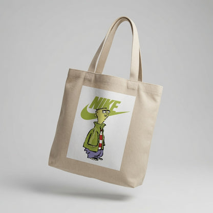 Olive Green Graphic Canvas Tote Bag | Retro Pop Culture Cotton Carryall