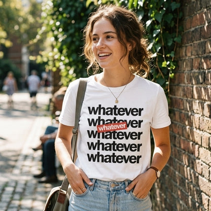 Minimalist Whatever Stacked Lettering Graphic T-Shirt - Premium Cotton Streetwear Tee in Red, Black, Blue & White (XS to 4XL)