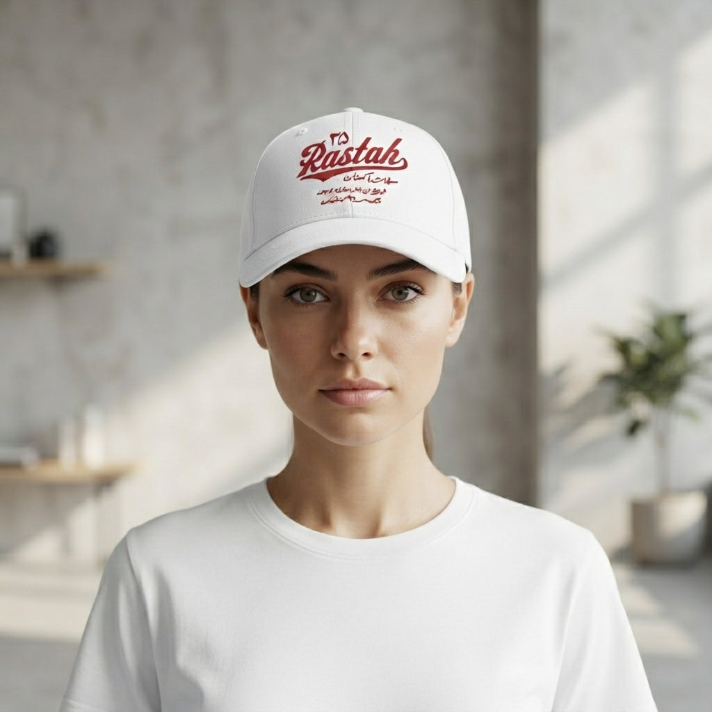 Rastah Urdu Calligraphy Graphic Baseball Cap - Pakistani Streetwear Cap (Black & White)