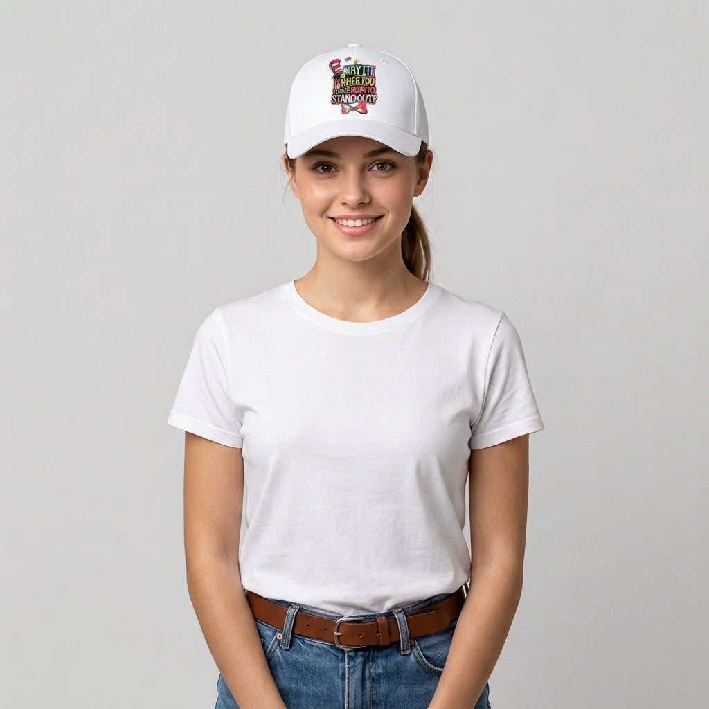 Autism Awareness Why Fit In Born To Stand Out Graphic Baseball Cap (White & Black)