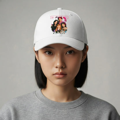BLACKPINK K-Pop Girl Group Graphic Baseball Cap - Kpop Band Merch Cap (White)