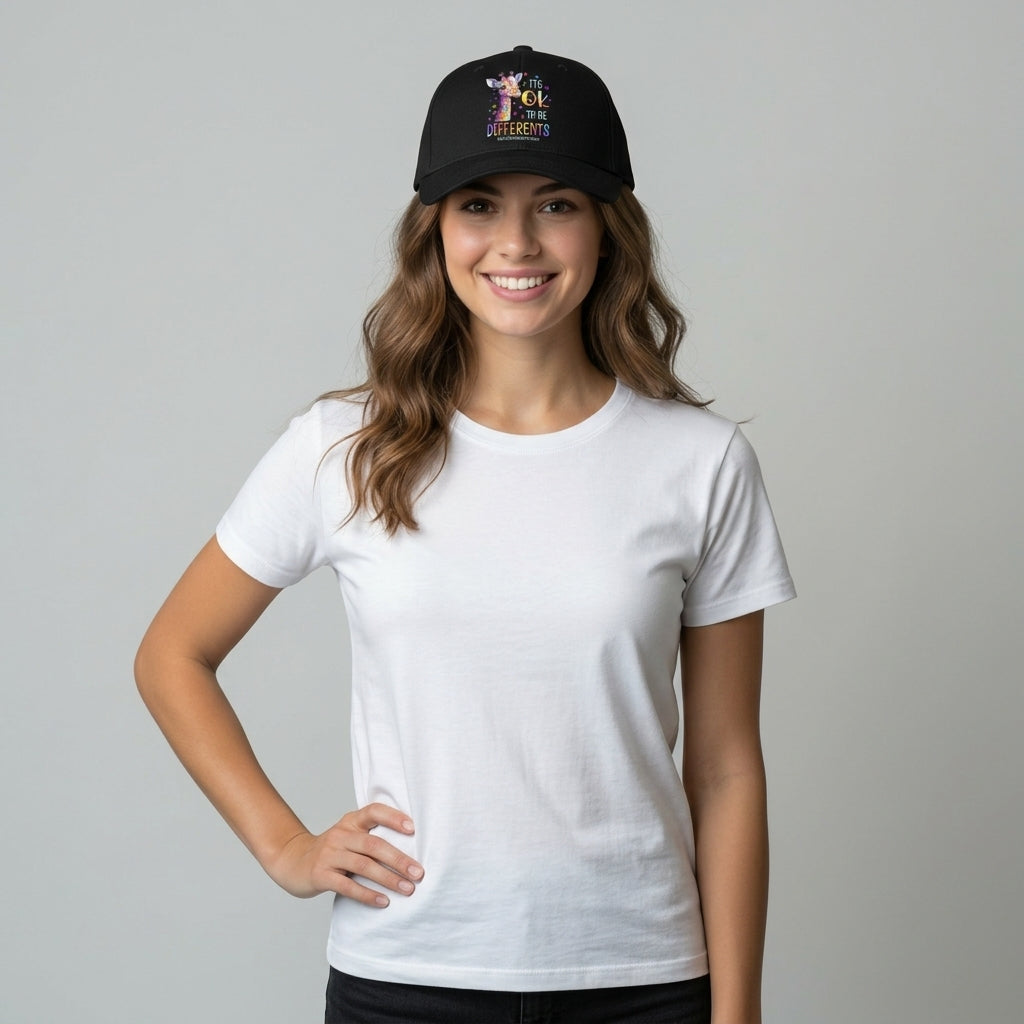 Autism Awareness It's OK To Be Different Colorful Giraffe Baseball Cap (Black)