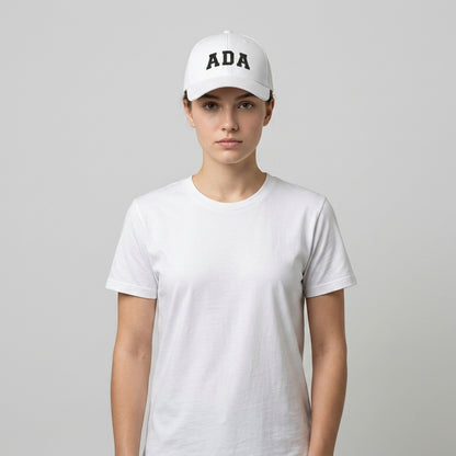 ADA Varsity Lettering Graphic Baseball Cap - Minimalist Trendy Streetwear Cap (White)