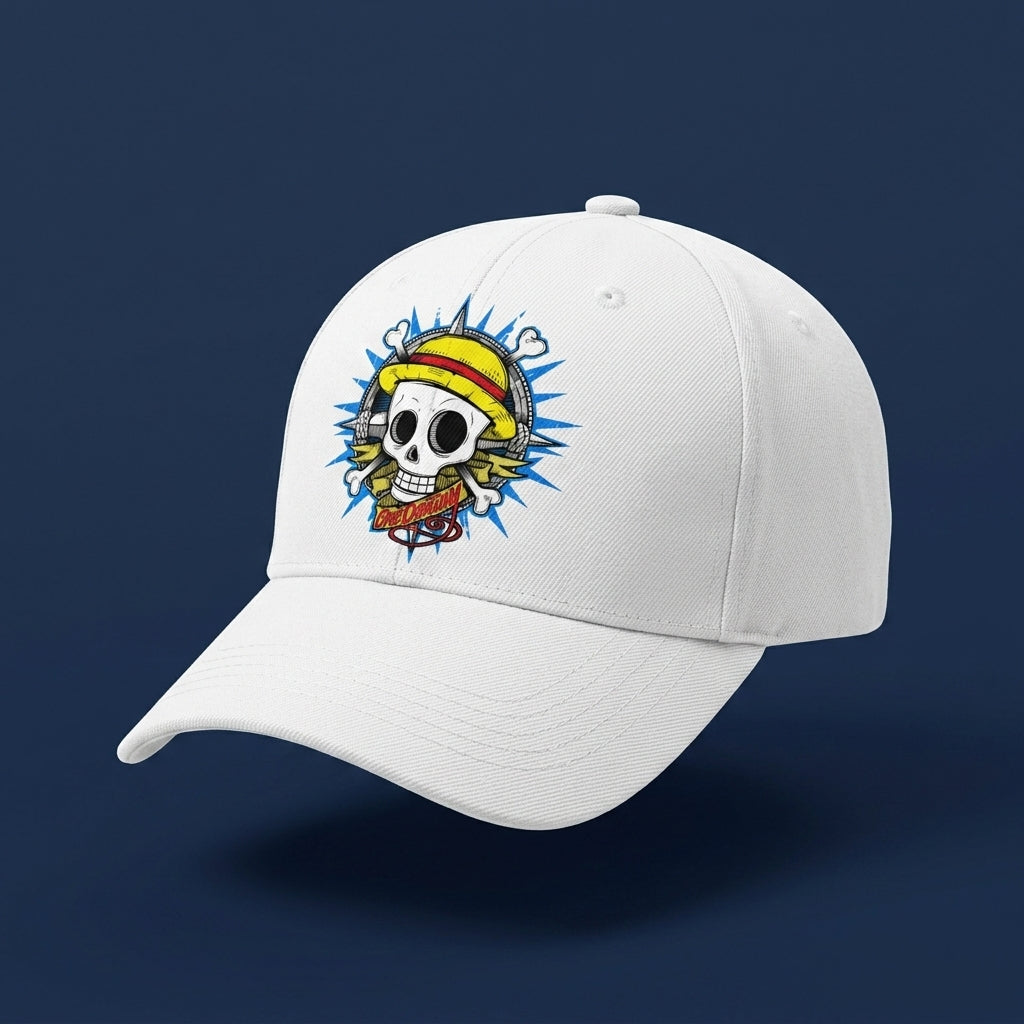 One Piece Straw Hat Pirate Jolly Roger Graphic Baseball Cap - Anime Skull Cap (Black & White)