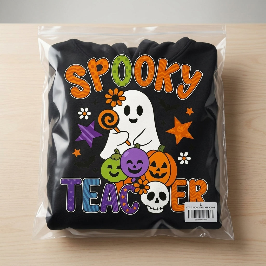 Spooky Teacher Ghost Pumpkins Retro Halloween Graphic Pullover Hoodie