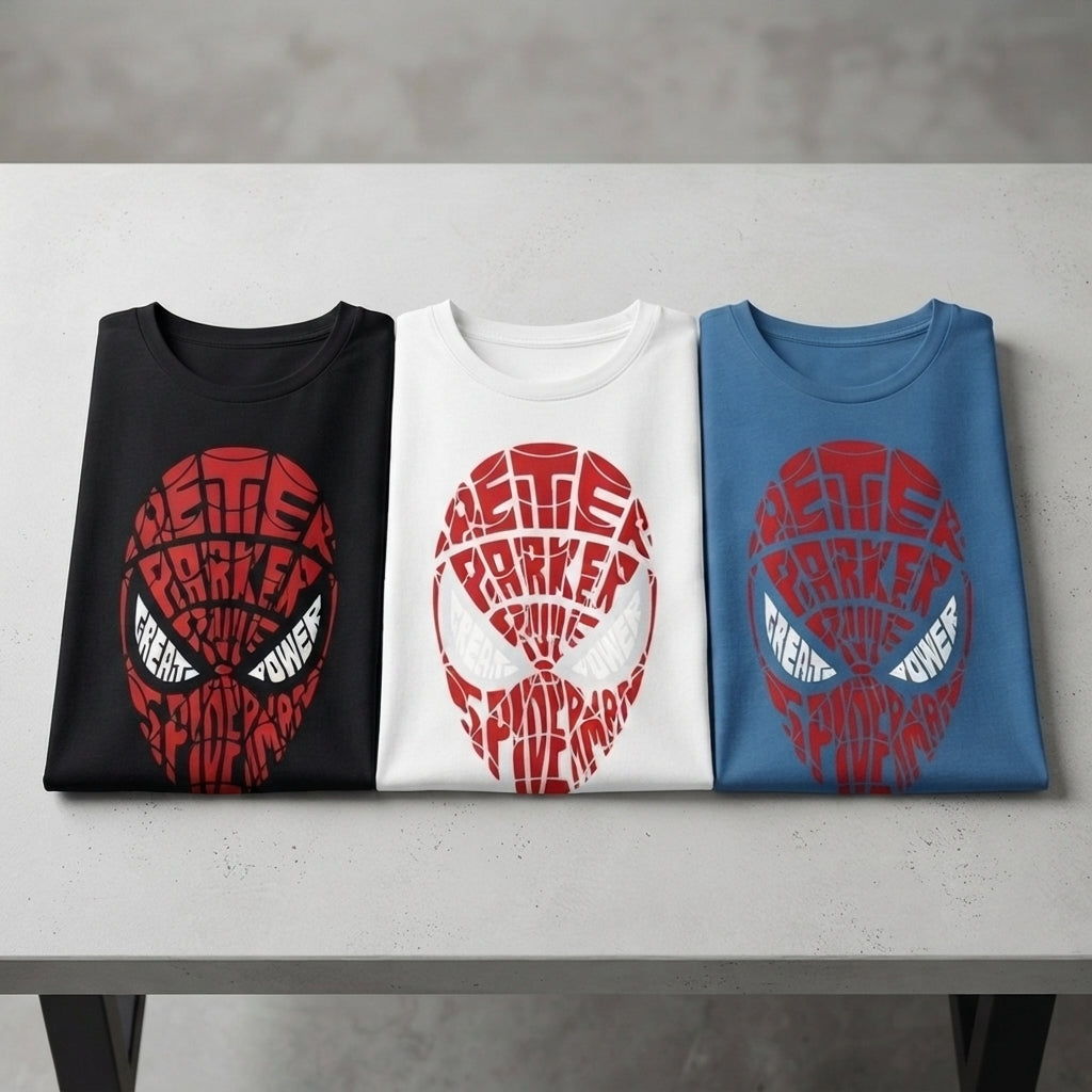 Peter Parker Typography Mask Graphic Tee – Superhero Streetwear T-Shirt