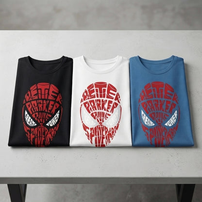Peter Parker Typography Mask Graphic Tee – Superhero Streetwear T-Shirt