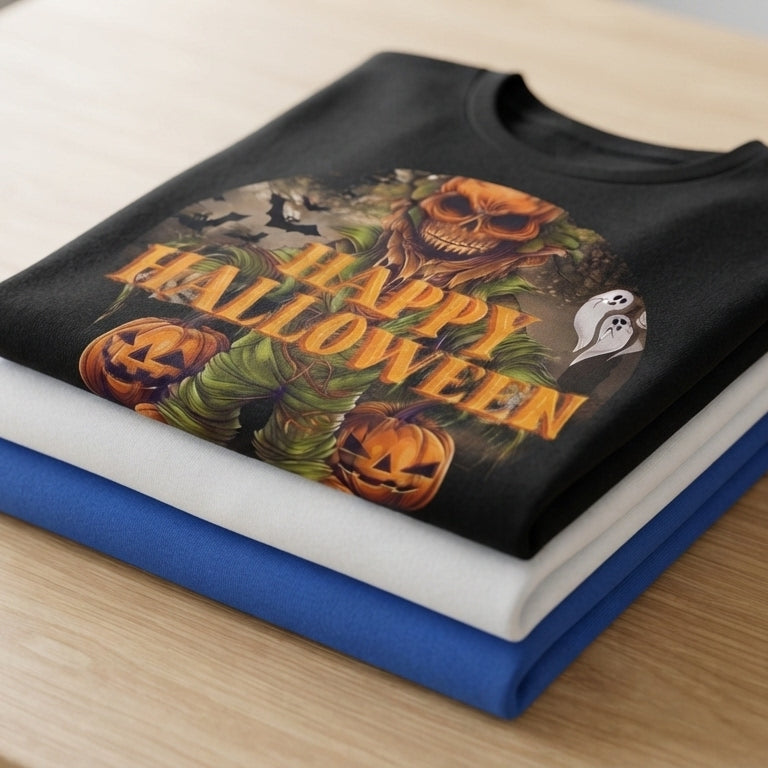 Scarecrow Pumpkin Skull Halloween T-Shirt – Creepy Horror Graphic Tee
