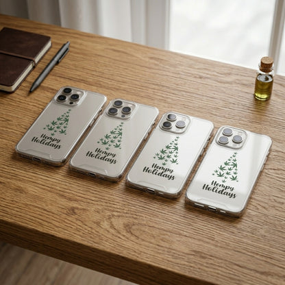 Hempy Holidays Christmas Tree Graphic Clear Case Funny Weed Leaf Protective Phone Cover for iPhone