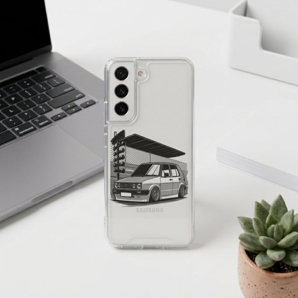 Retro MK2 Golf Hatchback Car Sketch Clear Case for Samsung Galaxy | Euro Tuner Graphic Phone Cover