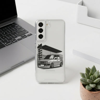 Retro MK2 Golf Hatchback Car Sketch Clear Case for Samsung Galaxy | Euro Tuner Graphic Phone Cover