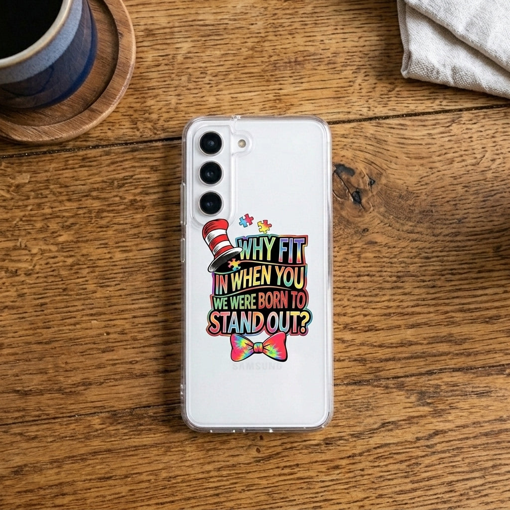 "Why Fit In When You Were Born To Stand Out?" Clear Phone Case – Colorful Quote Cover