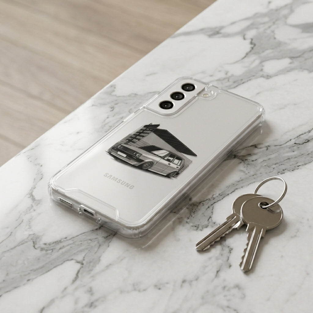 Retro MK2 Golf Hatchback Car Sketch Clear Case for Samsung Galaxy | Euro Tuner Graphic Phone Cover