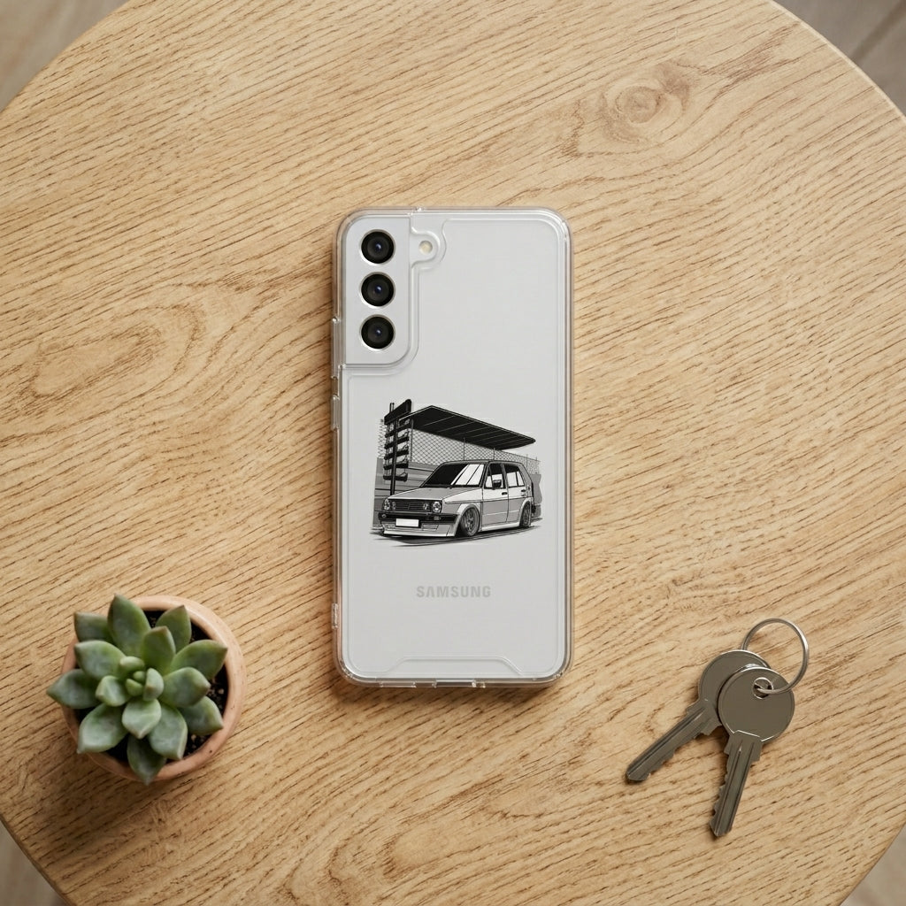 Retro MK2 Golf Hatchback Car Sketch Clear Case for Samsung Galaxy | Euro Tuner Graphic Phone Cover