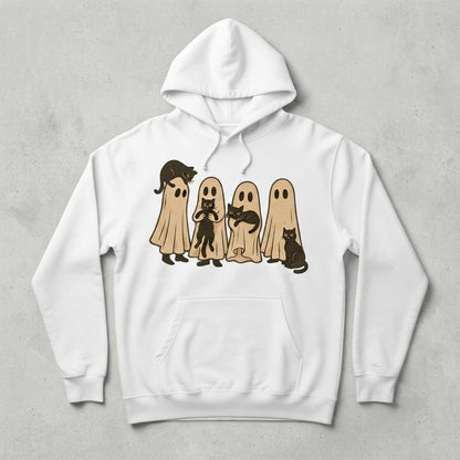 Retro Sheet Ghost & Black Cat Hoodie – Cozy Vintage Halloween Pullover