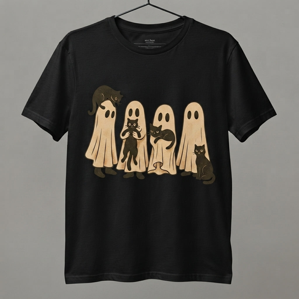 Ghosts and Black Cats T-Shirt – Vintage Spooky Halloween Graphic Tee