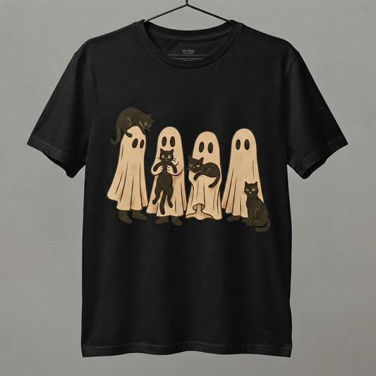 Ghosts and Black Cats T-Shirt – Vintage Spooky Halloween Graphic Tee