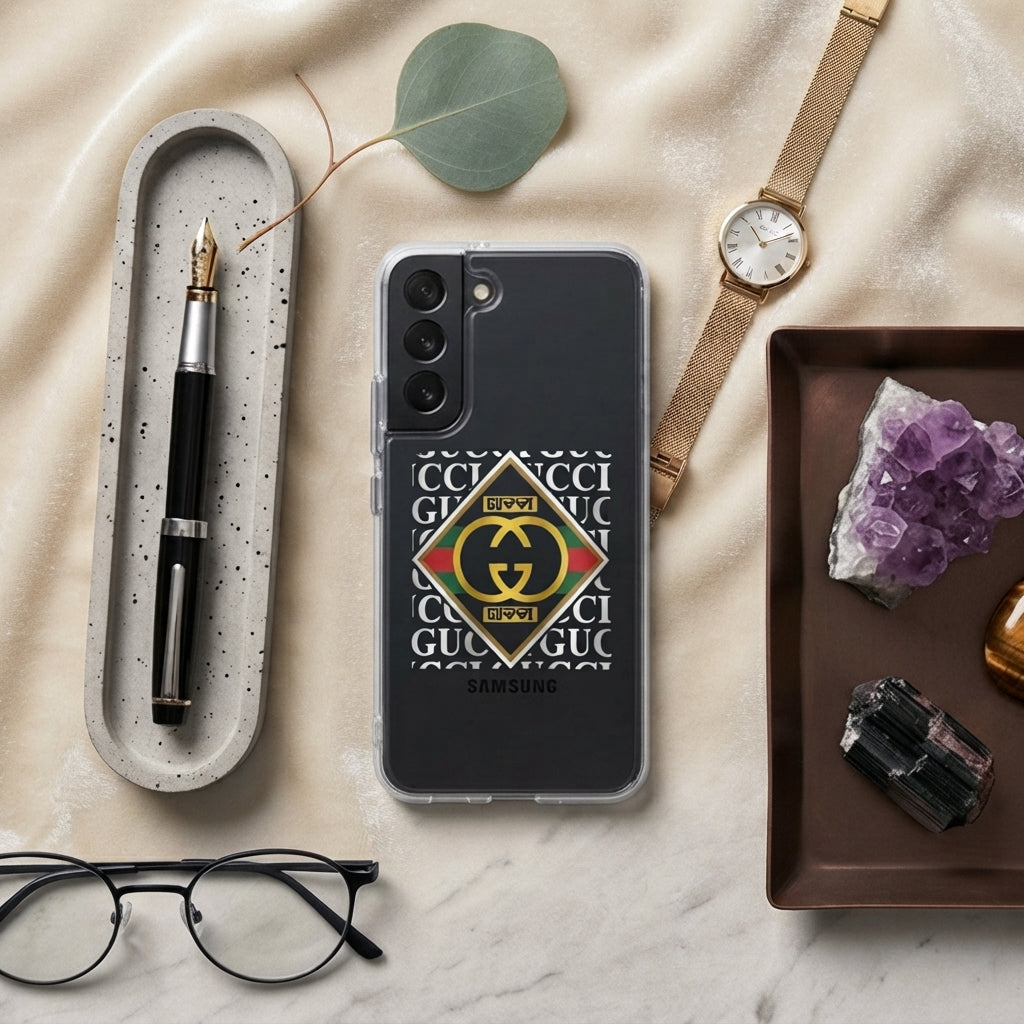Luxury Geometric Emblem Print Clear Case for Samsung Galaxy