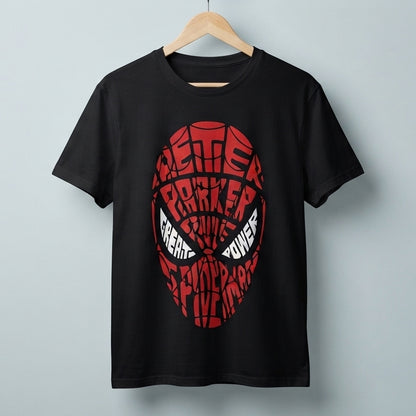 Peter Parker Typography Mask Graphic Tee – Superhero Streetwear T-Shirt