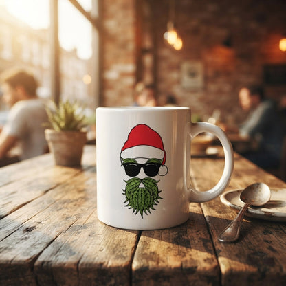 Cool Santa Sunglasses Leaf Beard Christmas Coffee Mug 11oz - White Ceramic Tea Cup