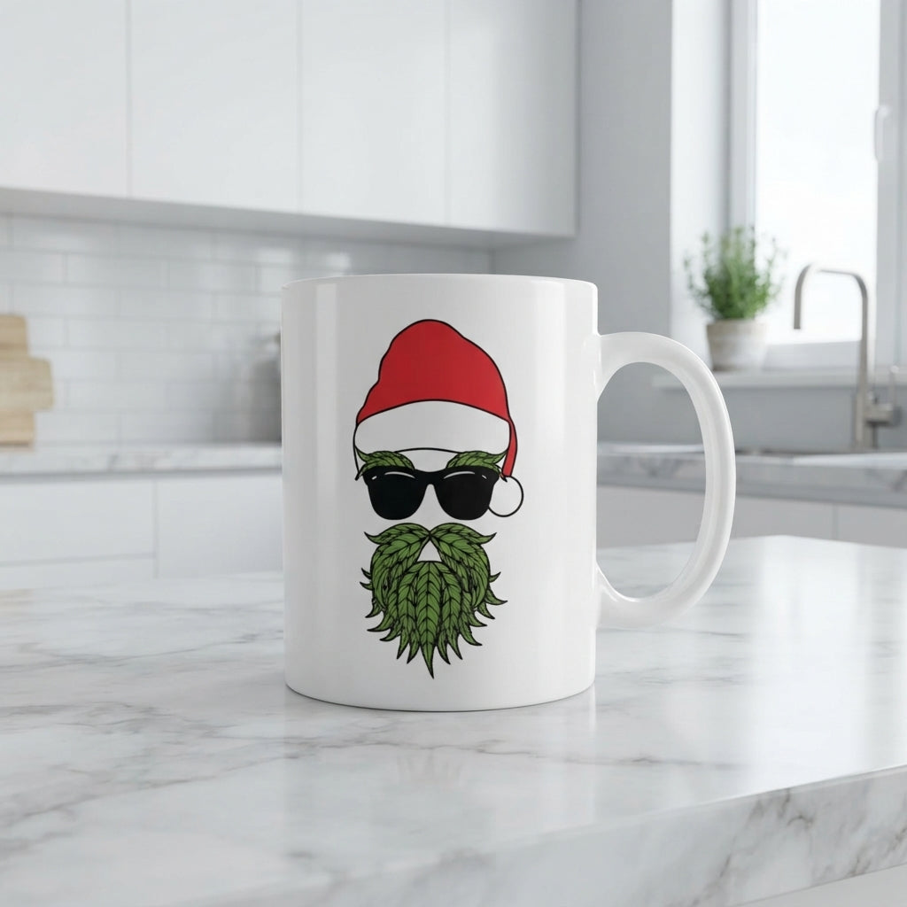 Cool Santa Sunglasses Leaf Beard Christmas Coffee Mug 11oz - White Ceramic Tea Cup