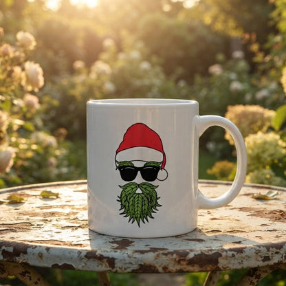 Cool Santa Sunglasses Leaf Beard Christmas Coffee Mug 11oz - White Ceramic Tea Cup