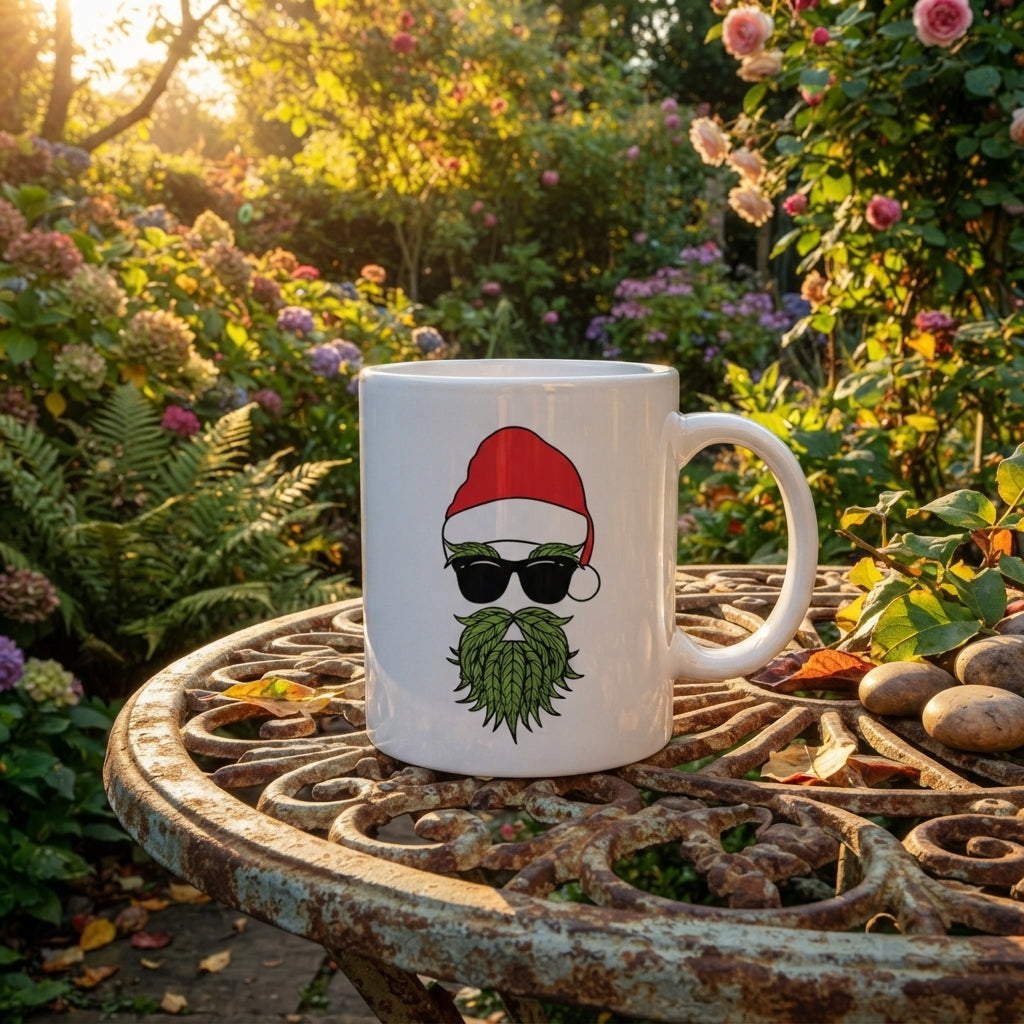 Cool Santa Sunglasses Leaf Beard Christmas Coffee Mug 11oz - White Ceramic Tea Cup