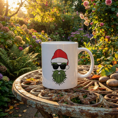 Cool Santa Sunglasses Leaf Beard Christmas Coffee Mug 11oz - White Ceramic Tea Cup