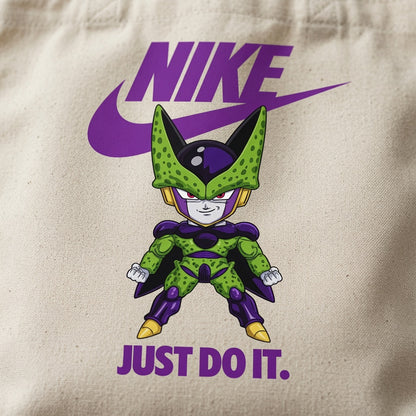 Chibi Perfect Cell Purple Nike Swoosh "Just Do It" Cotton Canvas Tote Bag