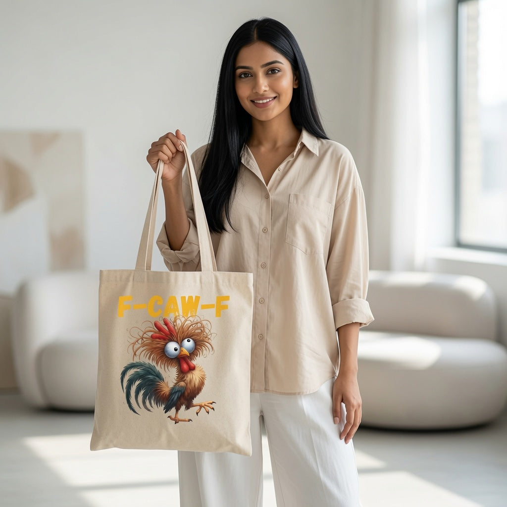 Crazy Feathered Rooster "F-CAW-F" Funny Canvas Tote Bag