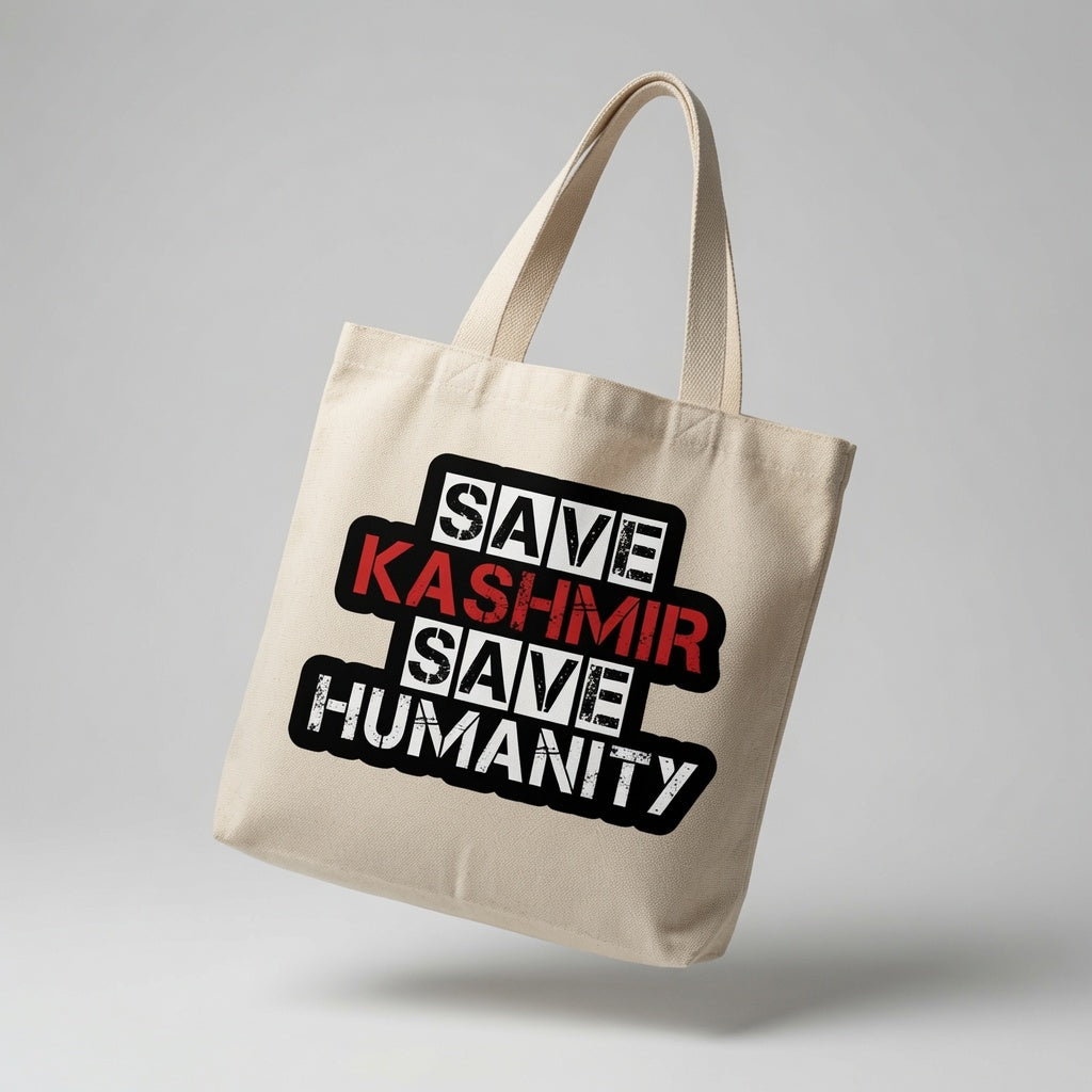 Save Kashmir Save Humanity Typography Canvas Tote Bag - Human Rights Awareness Handbag