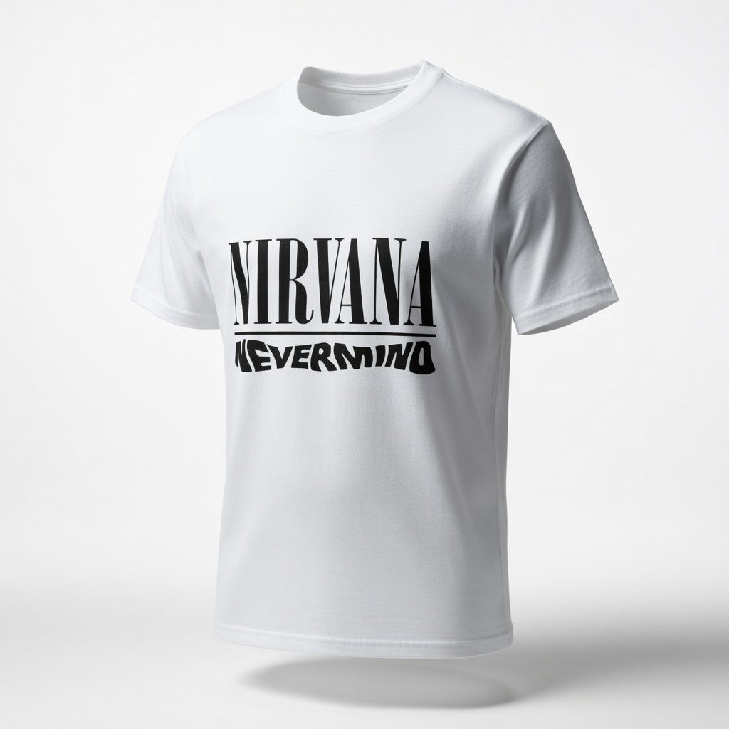 Nirvana "Nevermind" Minimalist Typography Graphic Tee