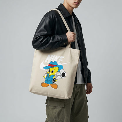 Gangster Canary Graphic Canvas Tote Bag | Funny Retro Cartoon Cotton Tote