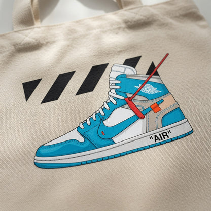 Blue Deconstructed High-Top Graphic Canvas Tote Bag - Off-Court Streetwear Shoulder Bag