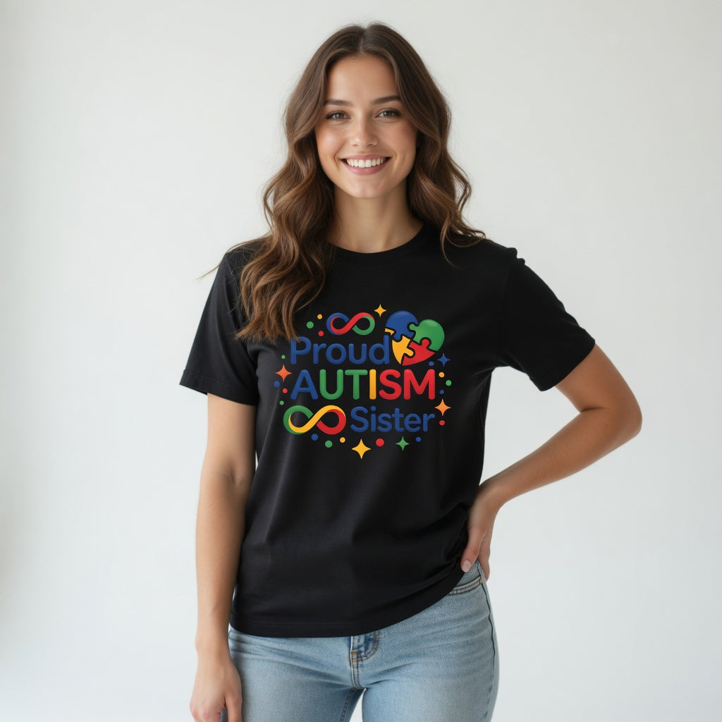 Proud Autism Sister Graphic T-Shirt – Neurodiversity Acceptance Tee