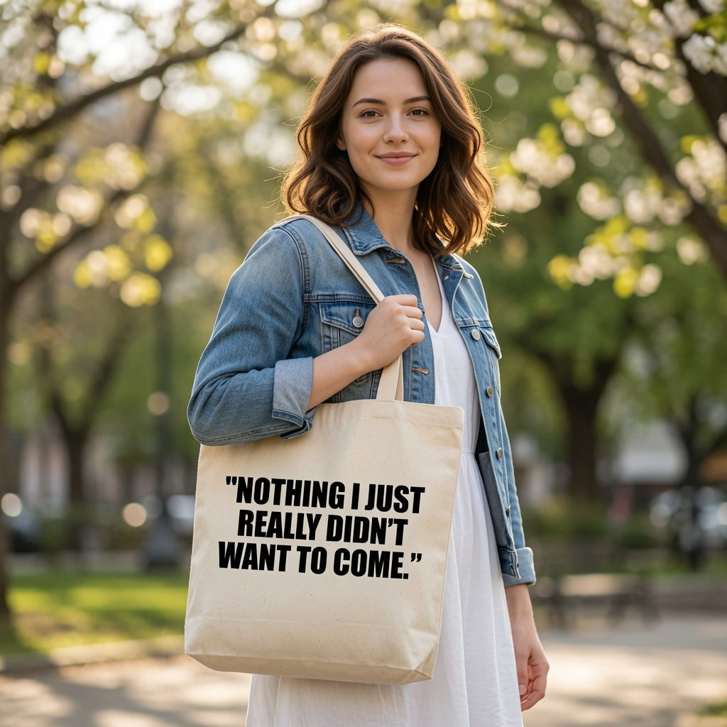Funny Cotton Canvas Tote Bag - Reusable Shopping Bag with Quote, Natural Beige