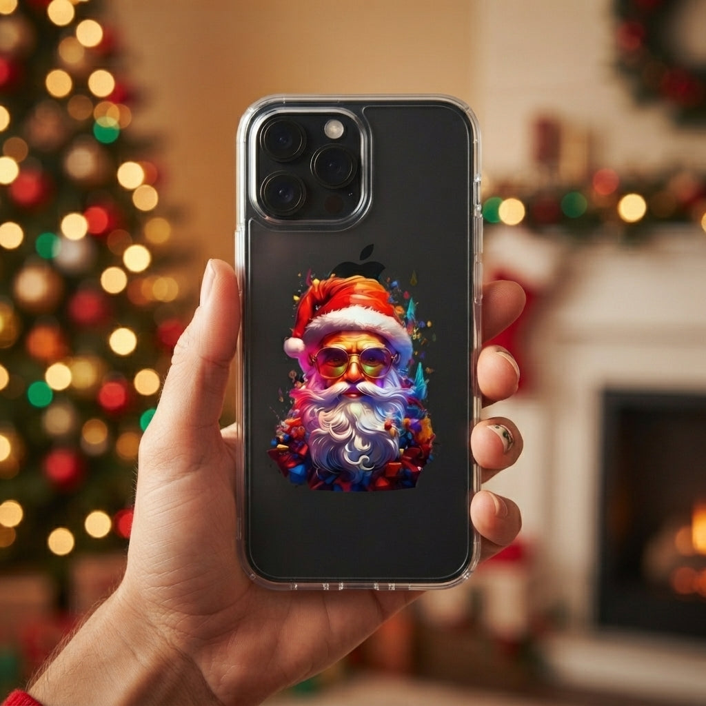 Colorful Artistic Santa Claus Clear Case for iPhone | Trendy Christmas Portrait Phone Cover