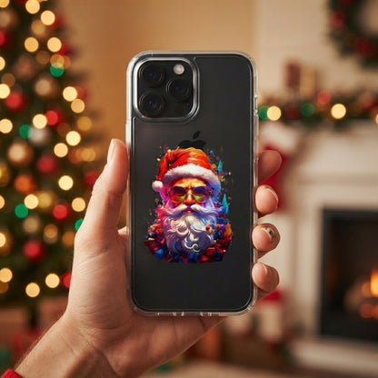 Colorful Artistic Santa Claus Clear Case for iPhone | Trendy Christmas Portrait Phone Cover