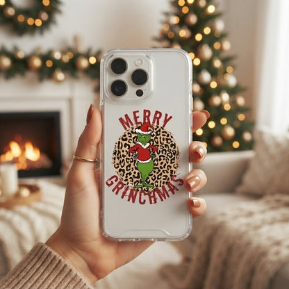 Merry Grinchmas Cheetah Print Clear Case for iPhone | Festive Holiday Phone Cover