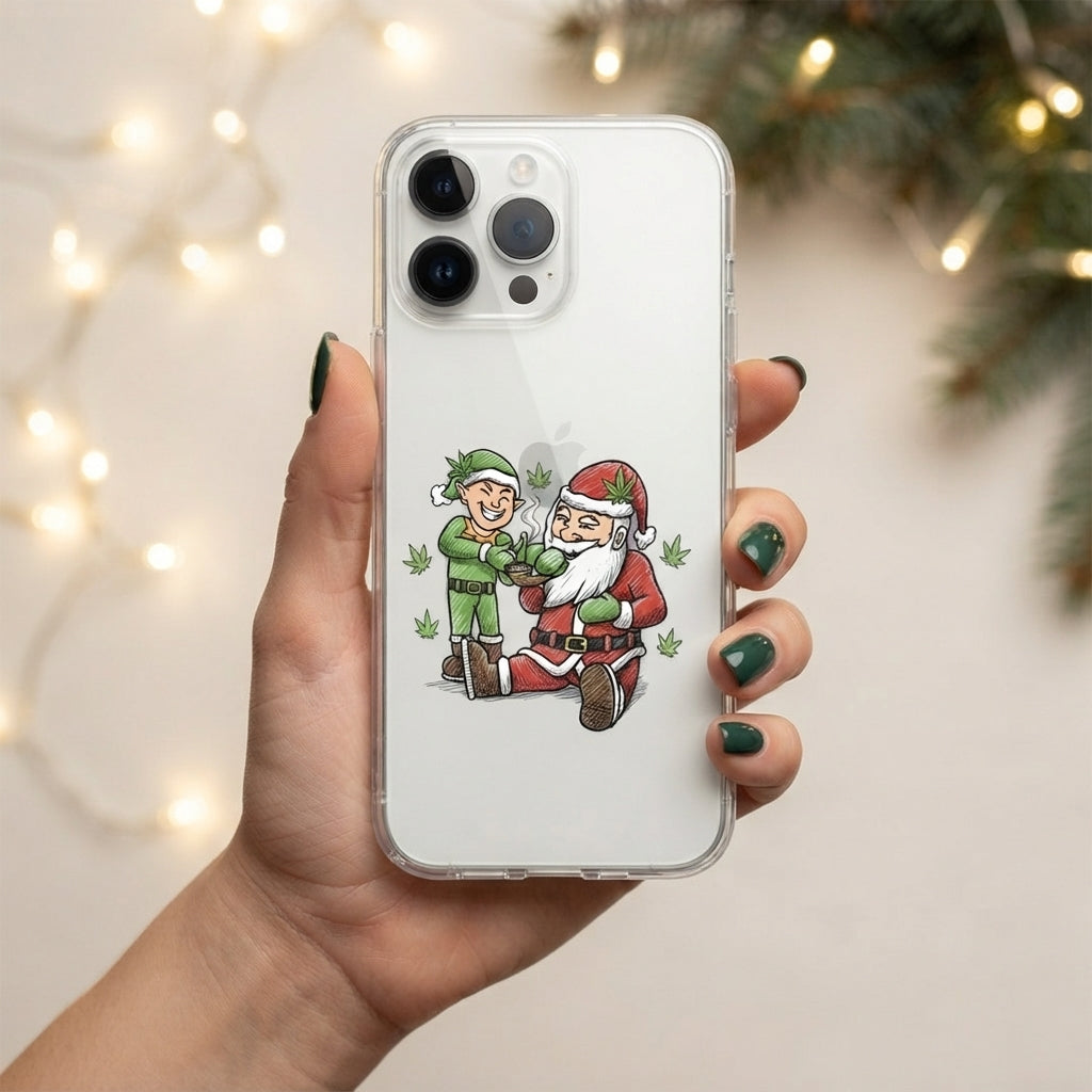 Santa and Elf Cannabis Pipe Clear Case for iPhone | Funny Weed Christmas Phone Cover