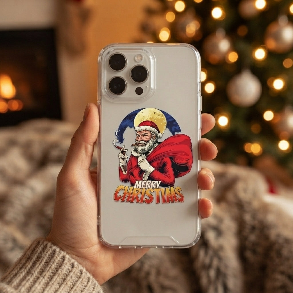 Bad Santa Smoking Cigar Merry Christims Clear Case for iPhone | Vintage Holiday Cover