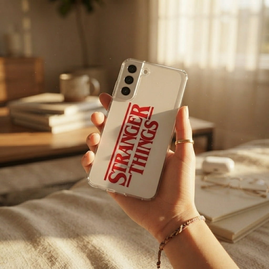 Samsung Clear Phone Case – Stranger Things Red Logo Graphic Cover