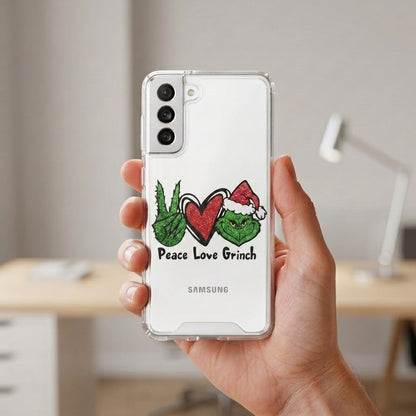 Peace Love Grinch Christmas Clear Case for Samsung Galaxy | Holiday Phone Cover
