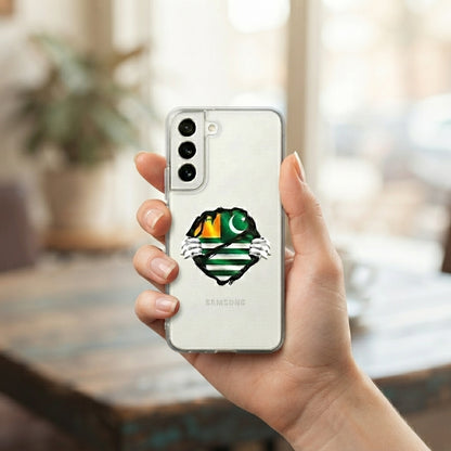 Samsung Galaxy S22 Clear Case – Azad Kashmir Flag Torn Chest Graphic Cover