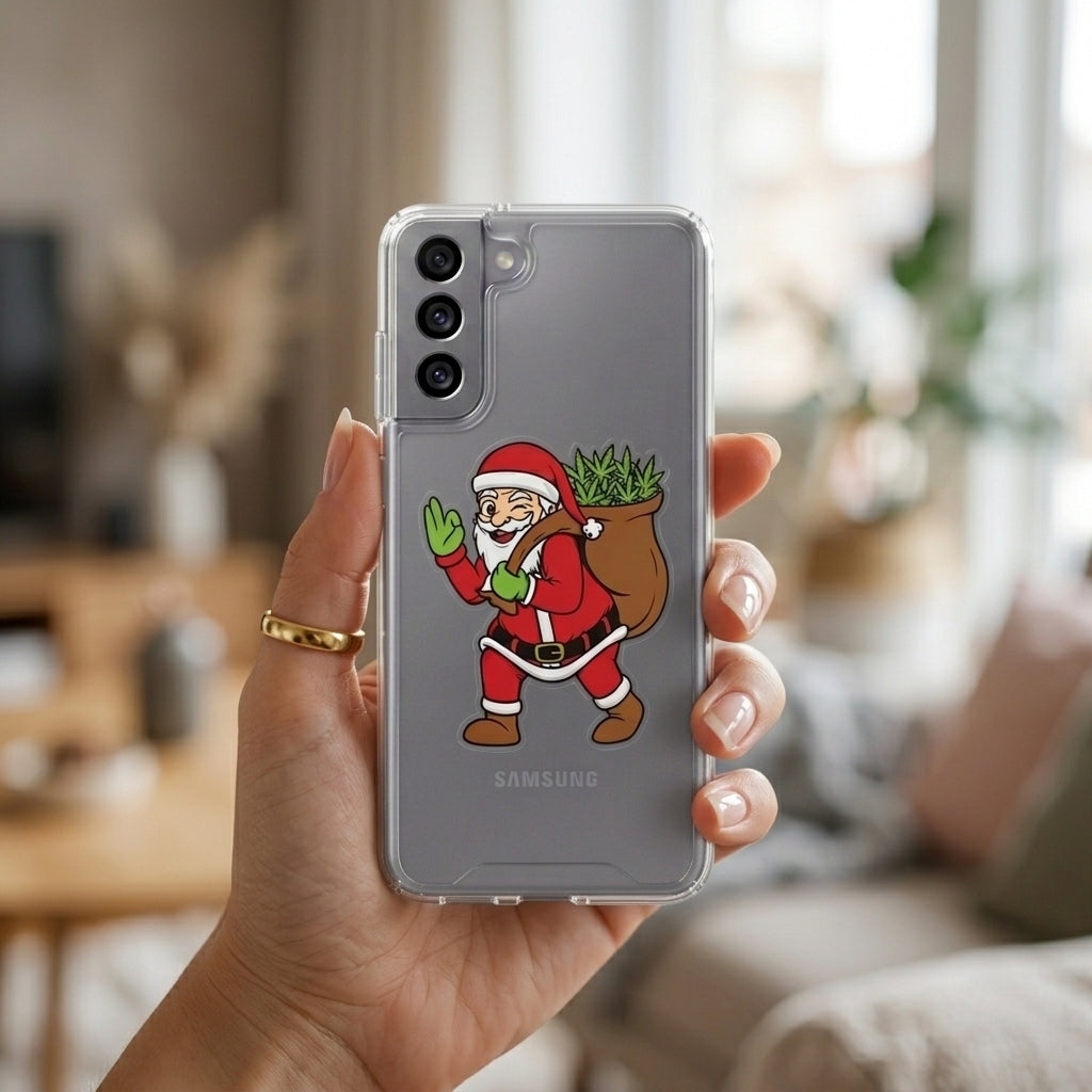 Winking Santa Weed Bag Christmas Clear Case for Samsung Galaxy | Funny Holiday Cover