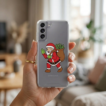 Winking Santa Weed Bag Christmas Clear Case for Samsung Galaxy | Funny Holiday Cover